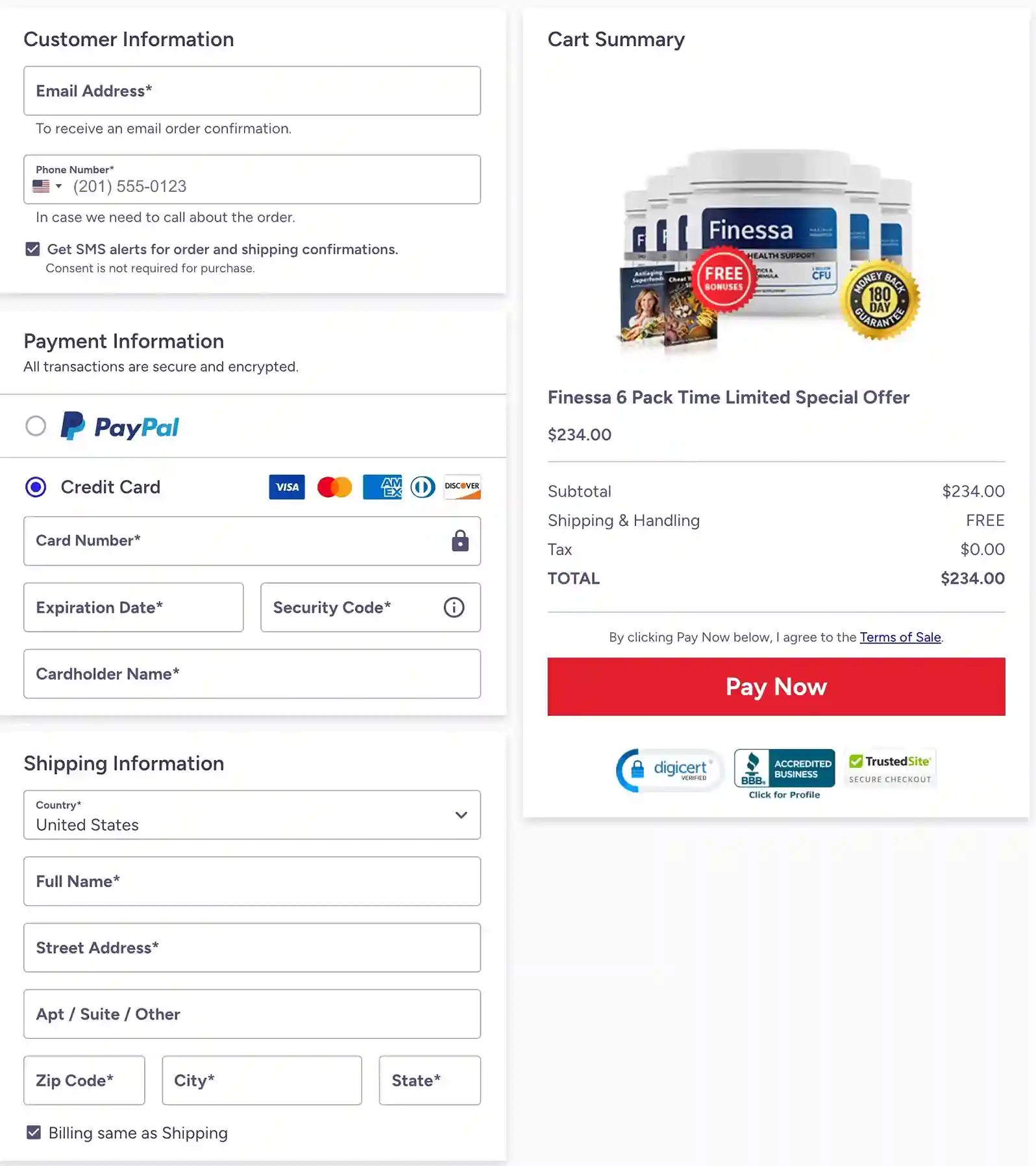 Finessa Order Page — Choose Your Package — Free US Shipping